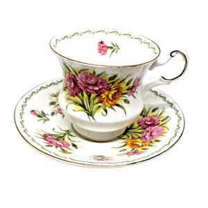 Vtg Queens Rosina China Co January Tea Cup & Saucer Special Flowers Carnation